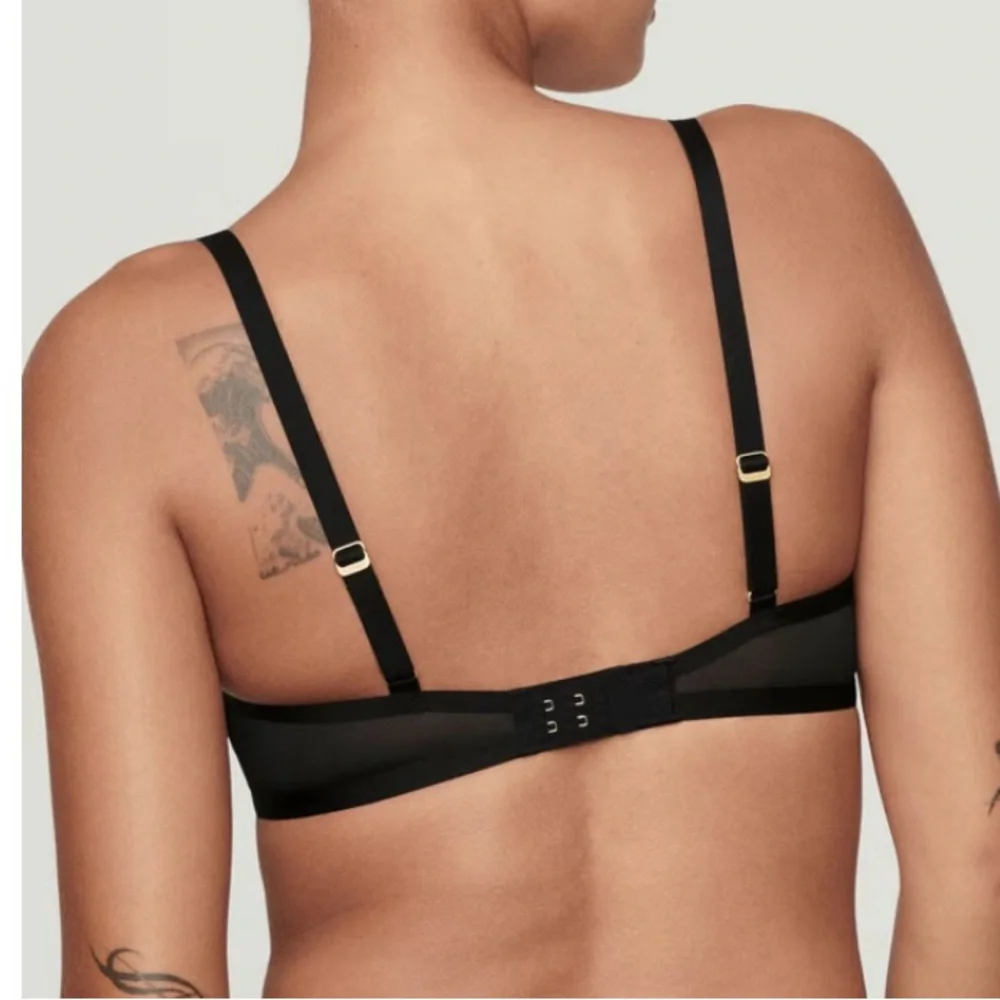 NEW CUUP The Plunge Sheer Bra Black Mesh Underwire Demi Bralette 14K Gold Detail